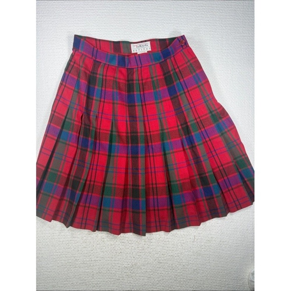 Women's Talbots Petites Pleated Red Plaid Tartan Knee Length Holiday Skirt Sz 8